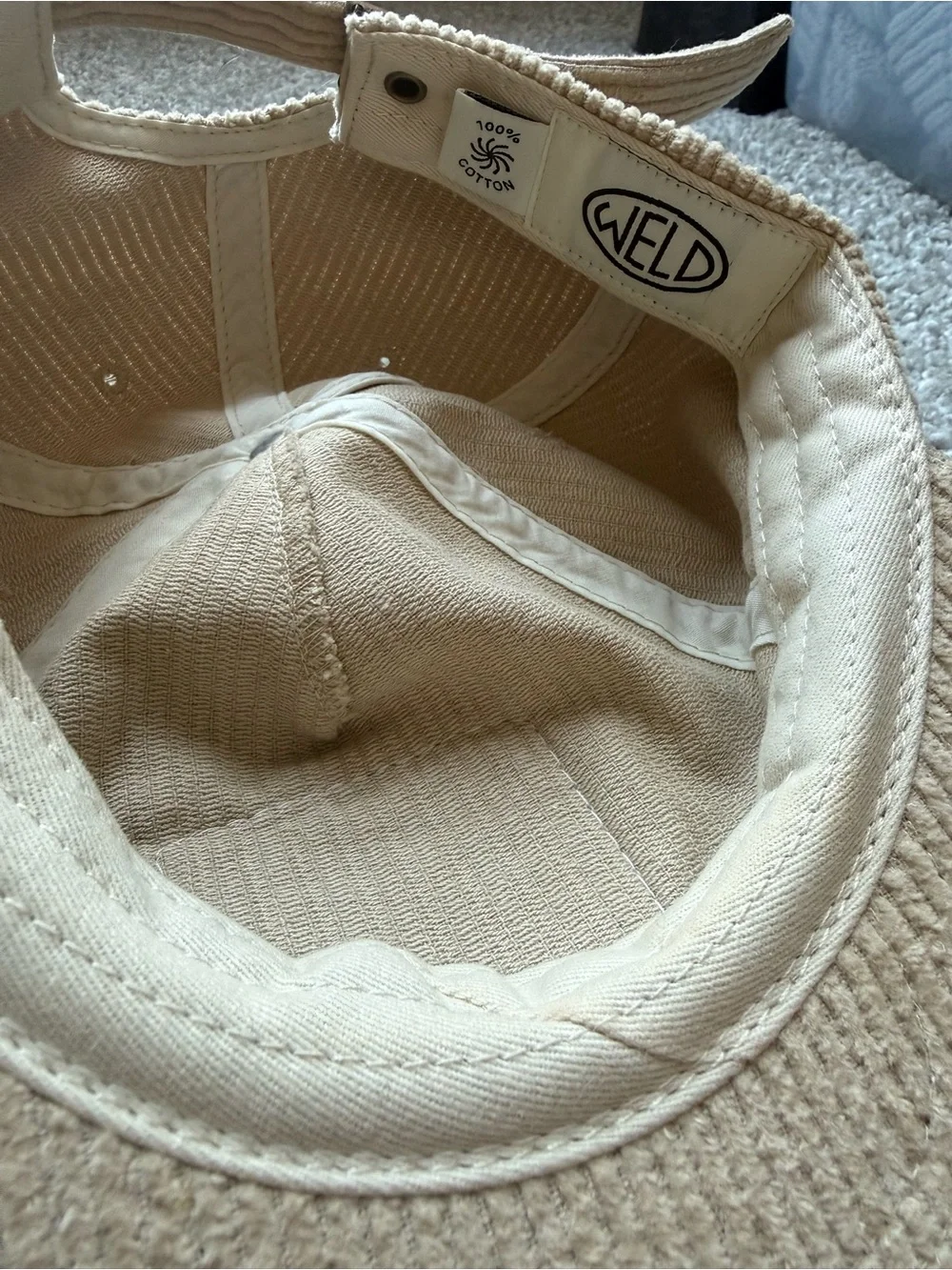 Beige Corduroy Cap with Mushroom Patch